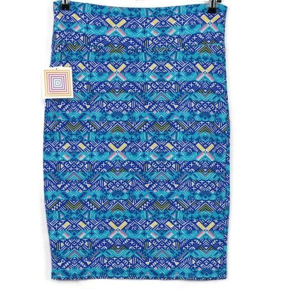 LuLaRoe Cassie Pencil Straight Skirt Blue Teal‎ Stretch Elastic Waist L Large - Picture 2 of 9